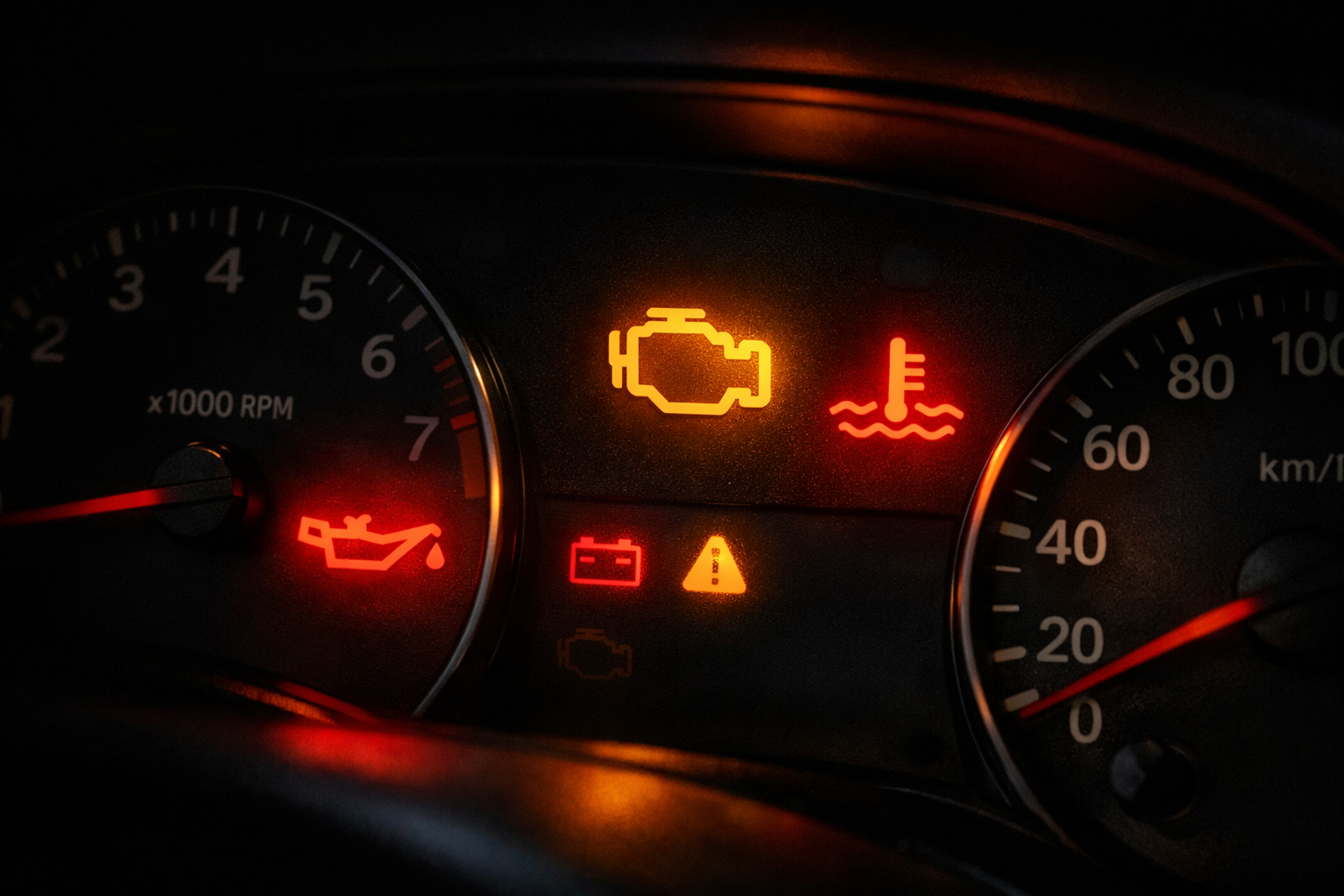 Arac gosterge paneli motor uyari isiklari