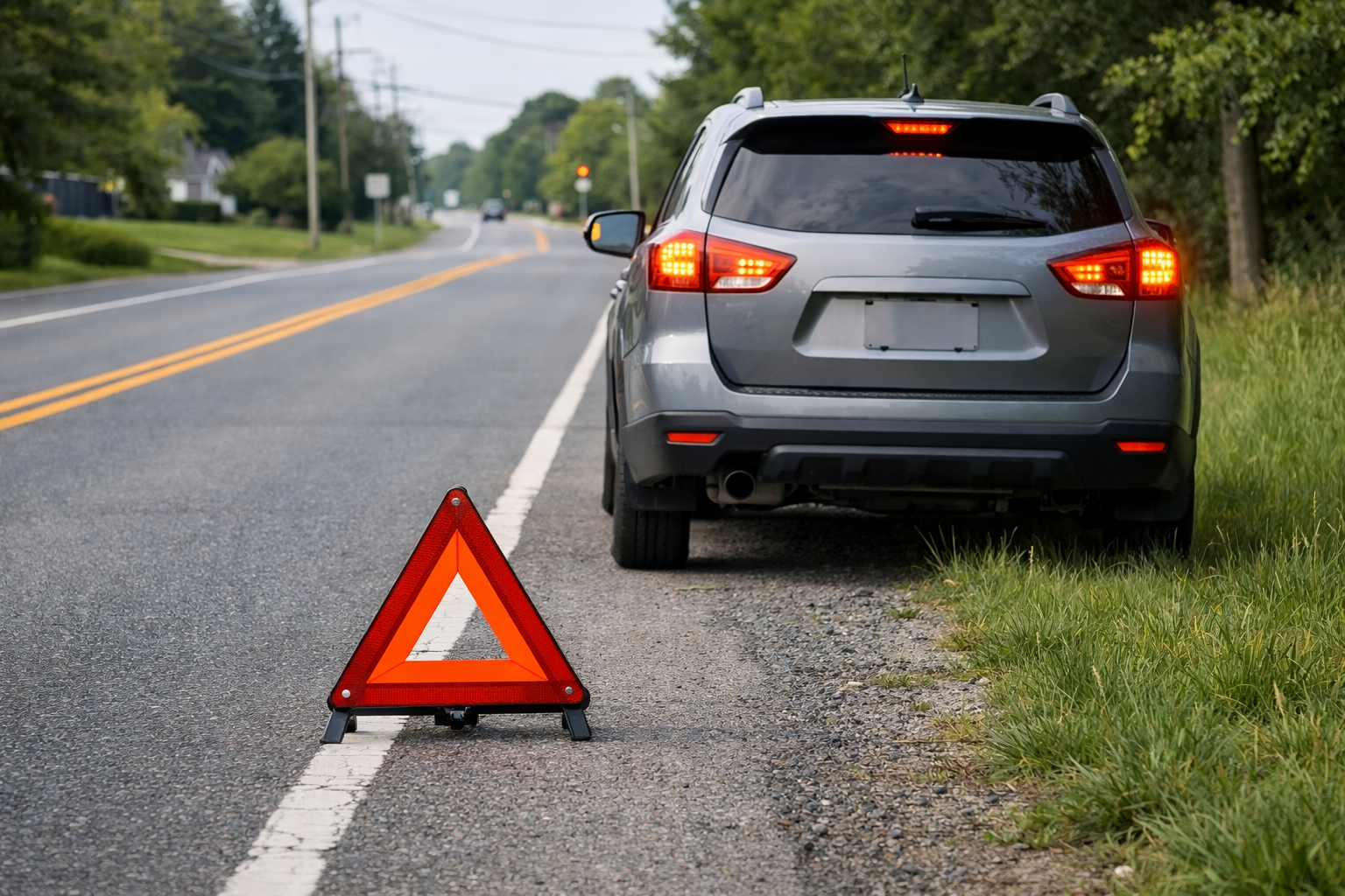 Yol kenarinda guvenli sekilde park edilmis arac